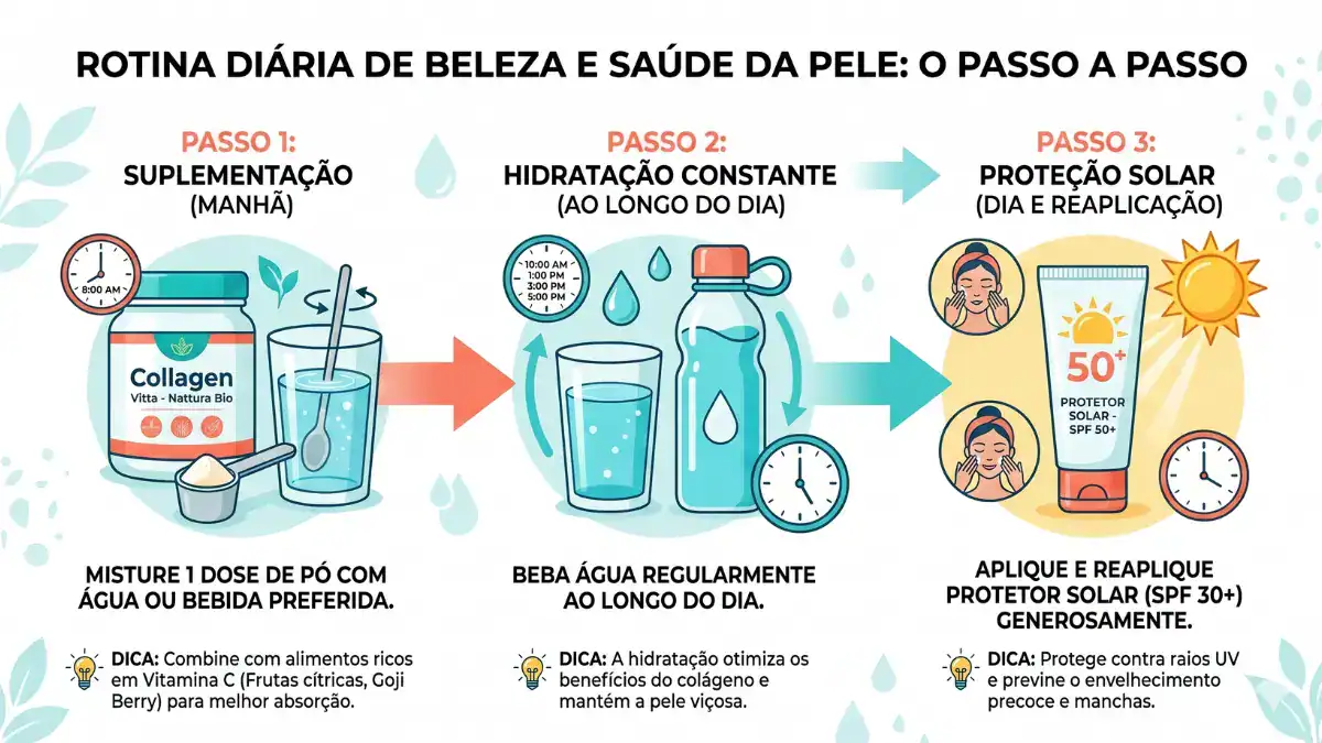 infográfico rotina de cuidados com a pele suplementação e hidratação