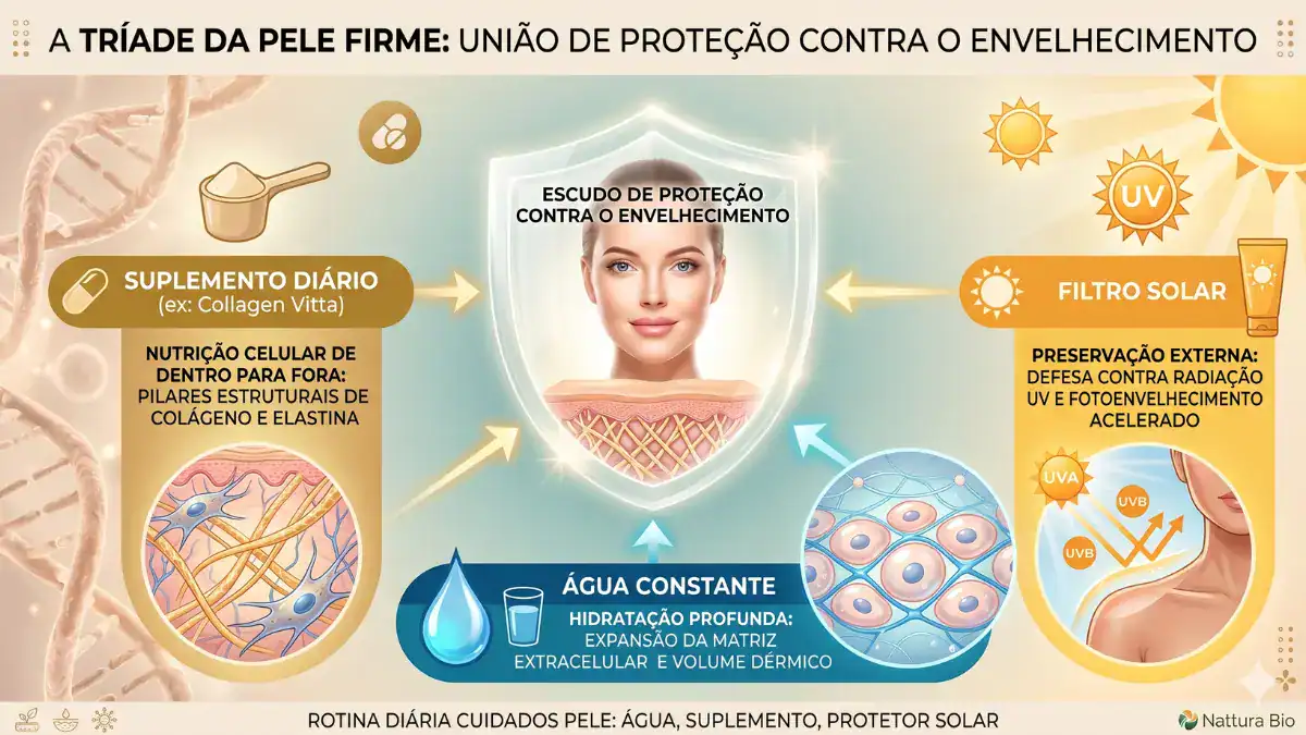 como tomar collagen vitta e rotina diária cuidados pele agua suplemento protetor solar